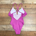 Figleaves Pink Deep V Ruffle Padded One Piece- Size 8 (see notes)