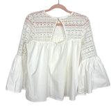 No Brand White Crochet Bell Sleeve Top- Size ~M (see notes)