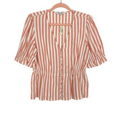 Madewell Coral Stripe V-Neck Peplum Popover Top NWT- Size S (sold out online)