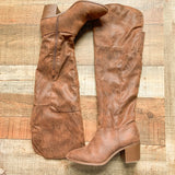 Qupid Brown with Back Cut Out Boots- Size~ 7 (see notes)