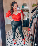 No Brand Red Puff Sleeve Top- Size XL