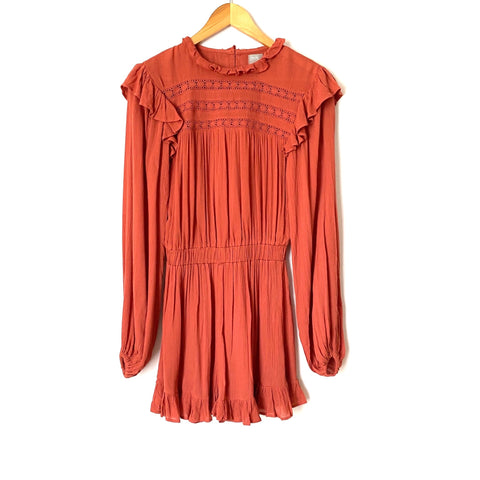 ASOS Orange Long Sleeve Crochet Detail Romper- Size 2
