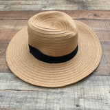 Sole Society Tan Paper Straw Black Belt Hat