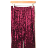 Buddy Love Burgundy Crushed Velvet Flare Pants- Size S