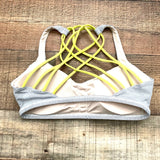 Lululemon White/Light Grey Striped Yellow Straps Padded Sports Bra- Size 8