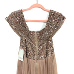 Maya Deluxe Taupe Blush Bridesmaid Maternity Off the Shoulder Sequin Bodice Tulle Dress NWT- Size 8 (sold out online)