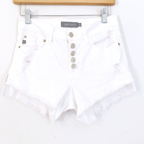 JustUSA White Distressed Button Up Denim Shorts- Size S (See notes!)