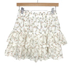 Loft White/Green/Red Floral Print Eyelet Tiered Skirt NWT- Size XS