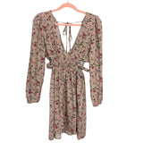 Forever21 Tan Floral Side Cutout Back Tie Dress- Size S