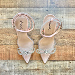 Qupid Nude Clear Rhinestone Strap/Bow Pointy Toe Heels- Size ~7 (LIKE NEW CONDITION, see notes)