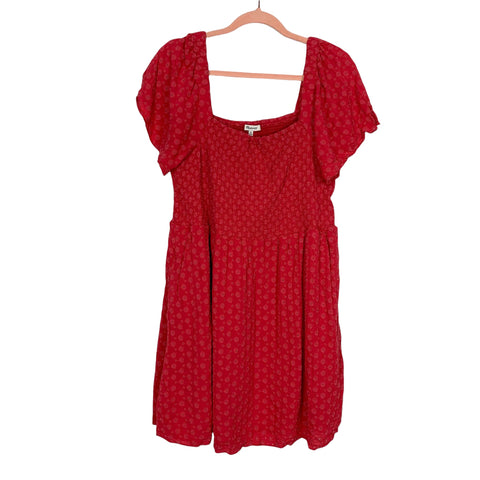 Madewell Red Eyelet Lucie Smocked Mini Dress- Size XL