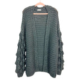 Amaryllis Charcoal Gray Open Knit Chunky Cardigan Sweater- Size XL/1X
