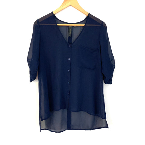 Petticoat Alley Navy Sheer Pocket Button Up- Size S