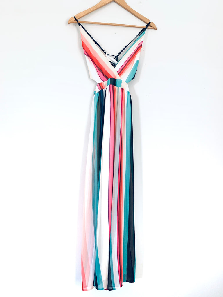 Express Striped Maxi Dress with Side Cutouts and Back Lace Details- Si The Saved Collection Express Striped Maxi Dress with Side Cutouts and Back Lace Details- Si The Saved Collection