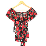 Gibson Red Floral Wrap Blouse with Ruffles NWT- Size XS