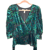 Hutch Green Velvet Floral Peplum Belted Top NWT- Size M