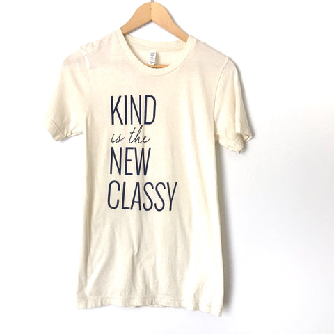 The Light Blonde Cream Tee “Kind is the new classy”- Size XS