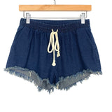 Ellison Dark Wash Pull On Denim Canvas Drawstring Shorts- Size S