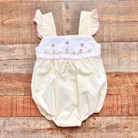 Sweet Dreams Yellow Embroidered Bee and Flower Bubble- Size 12M