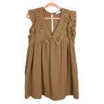 Vestique Brown Cut Out Collar with Ruffle Sleeves Romper- Size M (sold out online, see notes)