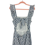 Vici Blue and White Striped Cotton Blend Ruffle Tie Back Jumpsuit- Size M (sold out online)