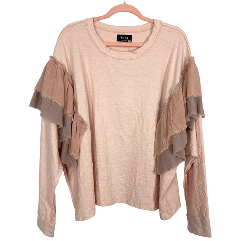 Vici Exclusive x Fate Pink and Brown Ruffle Top NWT- Size XL