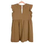 Vestique Brown Cut Out Collar with Ruffle Sleeves Romper- Size M (sold out online, see notes)