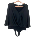 New York & Company Eva Mendes Black Snap Surplice Front Thong Bodysuit- Size L