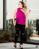 Naked Zebra Purple Choker One Shoulder Blouse- Size M