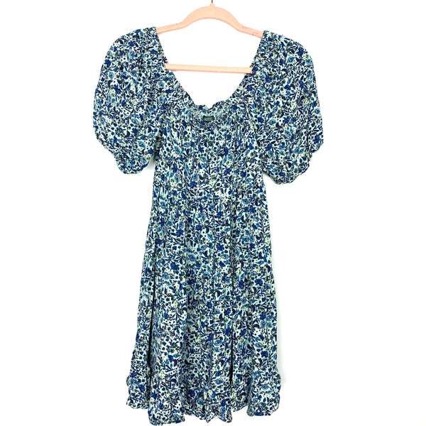 wild fable blue floral dress Light Print Dress- Size S – The Saved Collection Made from lightweight cotton Neckline:Plunger Women's Butter Yellow Asymmetric Color:Bright Lilac
