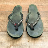 Rainbow Black Leather Flip Flops with Crystals- Size ~7 (see notes)