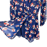 WAYF Navy and Floral Print Semi Lined Surplice Front Faux Wrap Dress- Size M