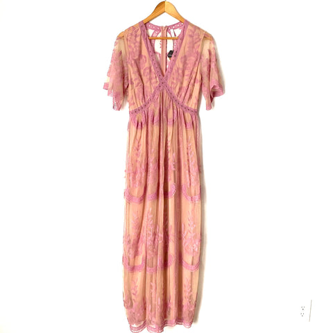 Pink Blush Maternity Mauve Lace Mesh Overlay Maxi Dress NWT- Size M