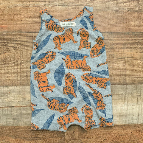 Kiwi + Clover  Grey Tiger Print Romper- Size 0-3M