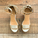 No Brand Gold Ankle Wrap Wedges- Size ~7 (see notes)