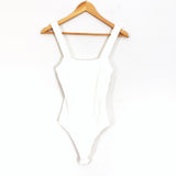 Princess Polly White Ribbed Square Neck Bodysuit- Size 4