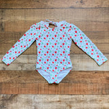 The Oaks Strawberry Print Rash Guard Exposed Ruffle Back One Piece- Size 4 (see notes)
