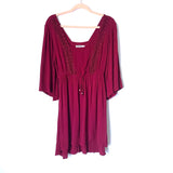 Bailey Blue Burgundy Crochet Bell Sleeve Dress- Size M