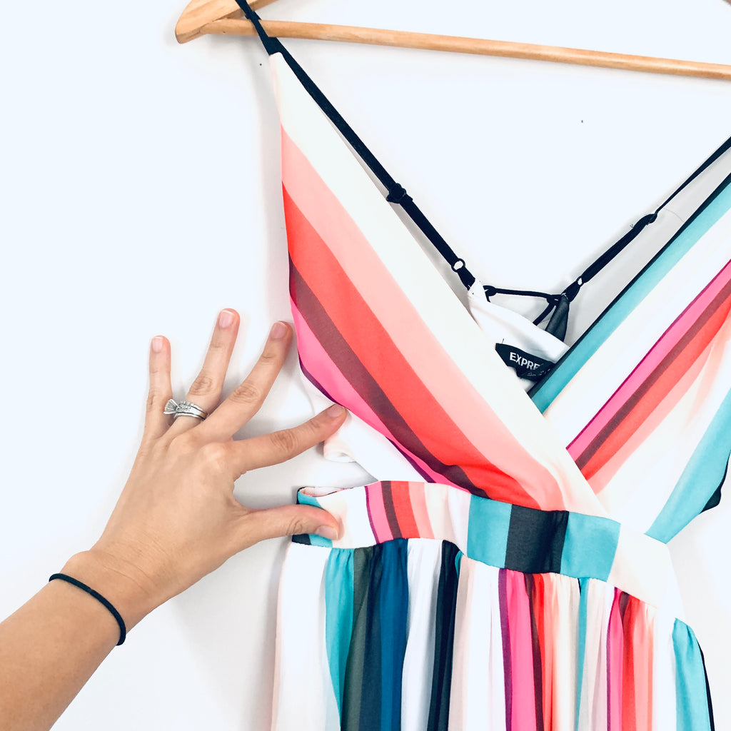 Express Striped Maxi Dress with Side Cutouts and Back Lace Details- Si The Saved Collection Express Striped Maxi Dress with Side Cutouts and Back Lace Details- Si The Saved Collection