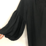 LOFT Black Pleated Mock Neck Blouse with Bubble Sleeve- Size S