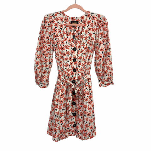 Alexia Admor Orange Floral Button Up Belted Dress NWT- Size 2