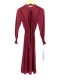 Damaris Bailey Burgundy Midi Dress with Smocked Waist and Cuffs NWT- Size XS