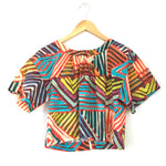 J Crew Colorful Cropped Top with Button Up Back- Size 4
