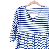 No Brand Blue and White Striped Babydoll Ruffle 3/4 Sleeve Top- Size ~M