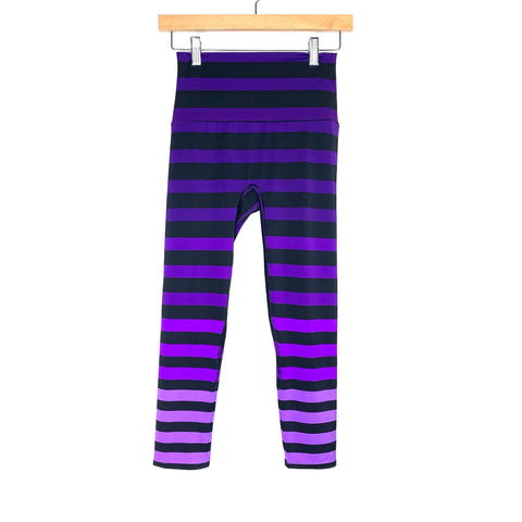 K-Deer Purple Shades/Black Strip High Waisted Leggings-Size S (Inseam 20")