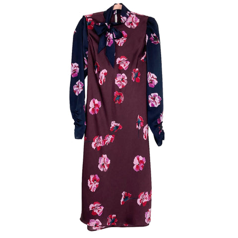 Joie Floral Pattern Satin with Mock Neck and Tie Dress- Size 6 (see notes)