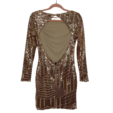 O Vianca Rose Gold Sequins Exposed Back Dress- Size M The Saved Collection O Vianca Rose Gold Sequins Exposed Back Dress- Size M The Saved Collection