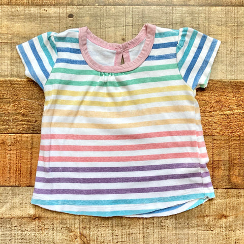 Honest Rainbow Striped Shirred Raw Hem Tee- Size 3-6M