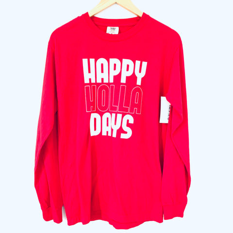 Pink Lily Red Long Sleeve Tee “Happy Holla Days” -Size S