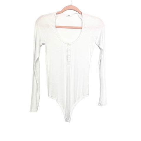 Alix NYC White Ribbed Long Sleeve Bodysuit- Size S (see notes)